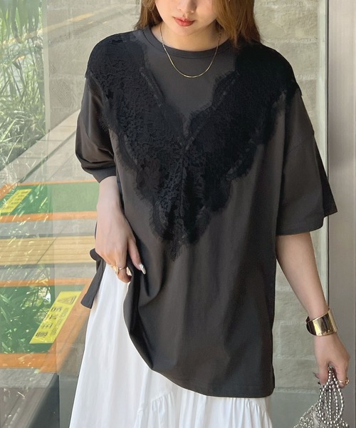 Futier land(フューティアランド)の「レースドッキングTシャツ(Tシャツ/カットソー・レディース・グレー/ブラック/ホワイト・FREE)」の8枚目の写真
