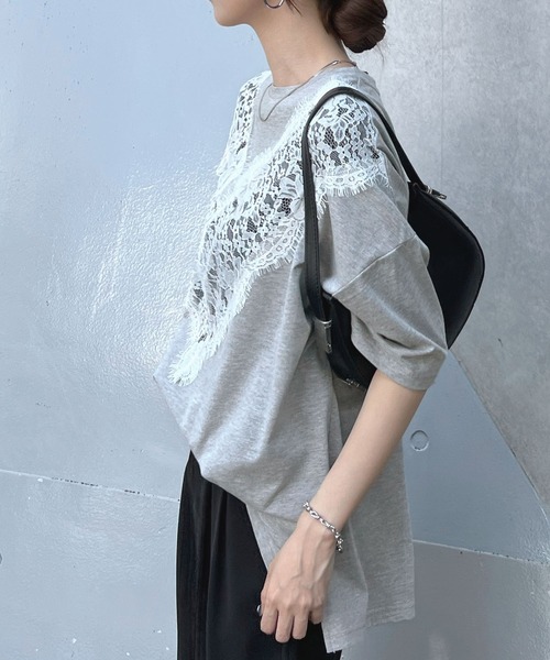 Futier land(フューティアランド)の「レースドッキングTシャツ(Tシャツ/カットソー・レディース・グレー/ブラック/ホワイト・FREE)」の10枚目の写真