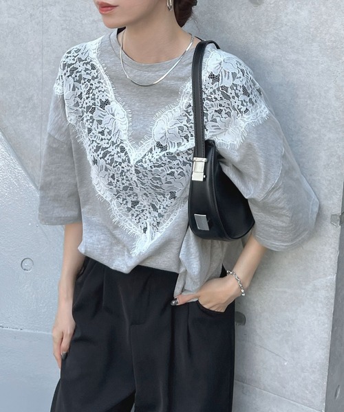 Futier land(フューティアランド)の「レースドッキングTシャツ(Tシャツ/カットソー・レディース・グレー/ブラック/ホワイト・FREE)」の13枚目の写真