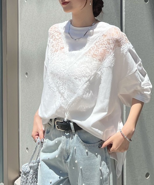 Futier land(フューティアランド)の「レースドッキングTシャツ(Tシャツ/カットソー・レディース・グレー/ブラック/ホワイト・FREE)」の14枚目の写真