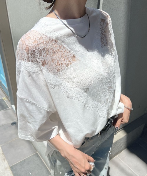 Futier land(フューティアランド)の「レースドッキングTシャツ(Tシャツ/カットソー・レディース・グレー/ブラック/ホワイト・FREE)」の18枚目の写真