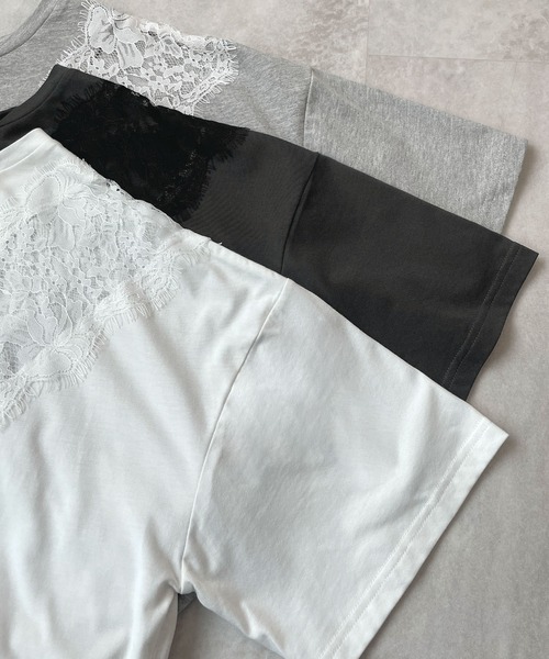 Futier land(フューティアランド)の「レースドッキングTシャツ(Tシャツ/カットソー・レディース・グレー/ブラック/ホワイト・FREE)」の19枚目の写真