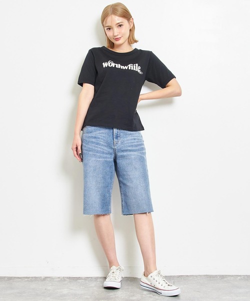 anap mimpi（アナップミンピ）の「カラー ロゴ プリント コンパクト Tシャツ（Tシャツ/カットソー・レディース・ブルー/ブラック/イエロー・FREE）」の5枚目の写真