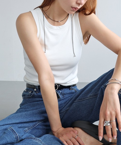 ANME(アンメ)の「テレコリブカップ付きアメスリタンクトップ(タンクトップ・レディース・ブラウン/ブラック/杢グレー/オフホワイト・M/MS)」の3枚目の写真