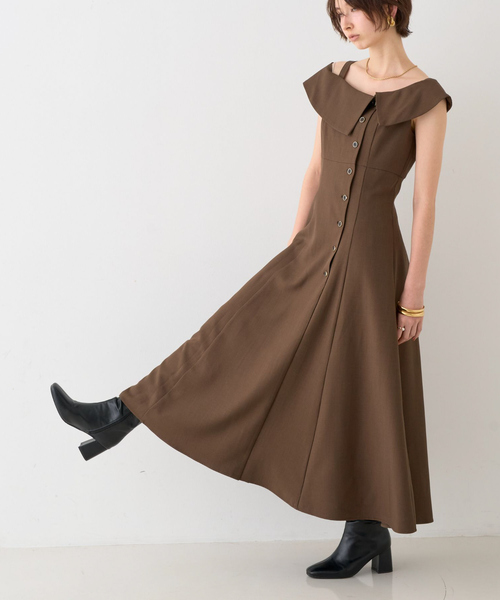 EMMA ROUGE VIF(エマルージュヴィフ)の「【一部店舗限定】アシメショルダーワンピース(ワンピース・レディース・ブラウン/ストライプ・38/36)」の1枚目の写真