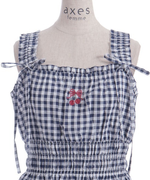 axes femme チェックビスチェブラウス axes femme（アクシーズファム）の「チェリー刺繍チェック