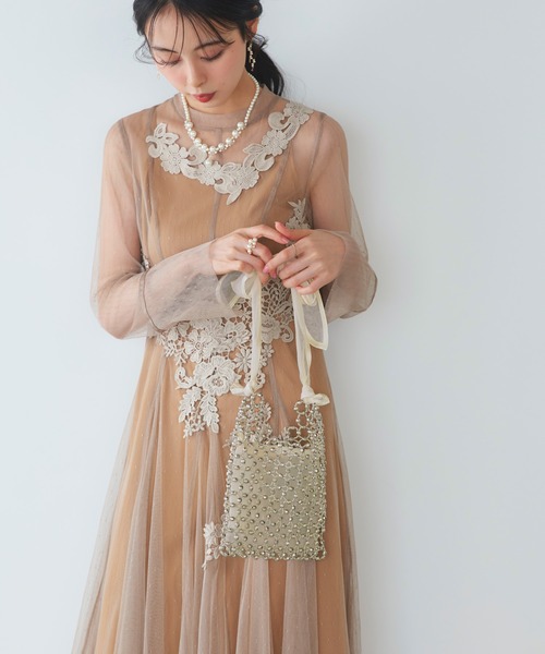 RUIRUE BOUTIQUE(ルイルエブティック)の「2way オーガンジー リボン ハンドル ビーズバッグ | レディース 結婚式 パーティーバッグ オケージョン セレモニー フォーマル お呼ばれ ハンドバッグ ショルダーバッグ(ハンドバッグ・レディース・ベージュ/ブラック/シルバー・FREE)」の7枚目の写真