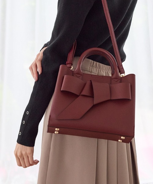 Honeys（ハニーズ）の「両あおりリボン風バッグ（ハンドバッグ・レディース・アイボリー/ブラック/ボルドー・FREE）」の3枚目の写真
