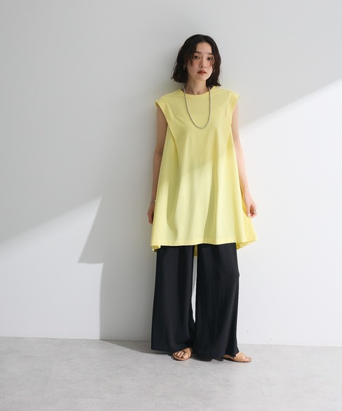 Green　Parks（グリーンパークス）の「配色ステッチノースリーブチュニック（チュニック・レディース・イエロー/カーキ/ブルー・FREE）」の5枚目の写真