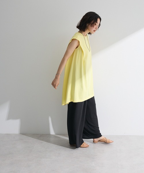 Green　Parks（グリーンパークス）の「配色ステッチノースリーブチュニック（チュニック・レディース・イエロー/カーキ/ブルー・FREE）」の6枚目の写真