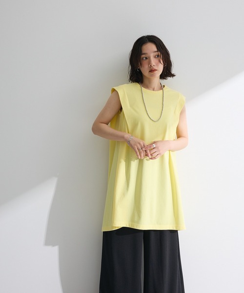 Green　Parks（グリーンパークス）の「配色ステッチノースリーブチュニック（チュニック・レディース・イエロー/カーキ/ブルー・FREE）」の8枚目の写真