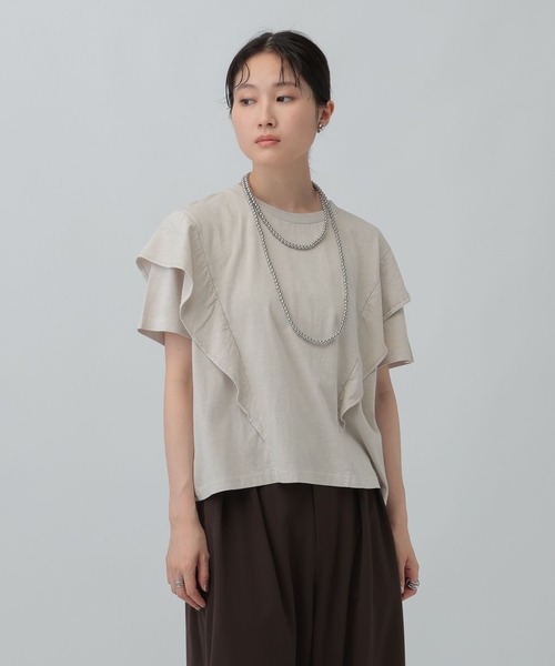 LEPSIM（レプシィム）の「ピグメントフリル5分袖プルオーバー　574404（Tシャツ/カットソー・レディース・オフホワイト/チャコールグレー/グレイッシュベージュ・FREE）」の3枚目の写真