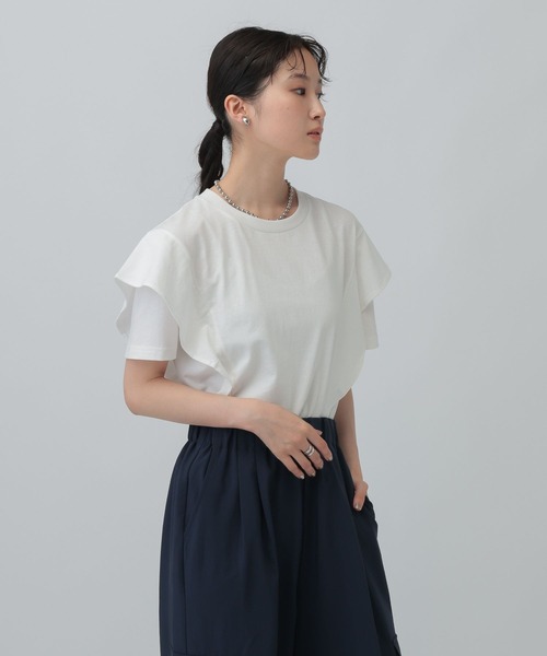 LEPSIM（レプシィム）の「ピグメントフリル5分袖プルオーバー　574404（Tシャツ/カットソー・レディース・オフホワイト/チャコールグレー/グレイッシュベージュ・FREE）」の2枚目の写真