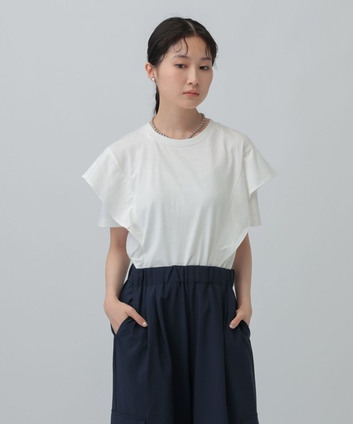 LEPSIM（レプシィム）の「ピグメントフリル5分袖プルオーバー　574404（Tシャツ/カットソー・レディース・オフホワイト/チャコールグレー/グレイッシュベージュ・FREE）」の4枚目の写真