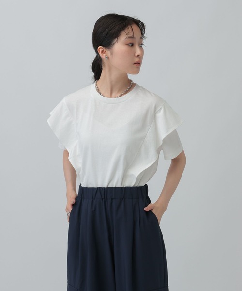 LEPSIM（レプシィム）の「ピグメントフリル5分袖プルオーバー　574404（Tシャツ/カットソー・レディース・オフホワイト/チャコールグレー/グレイッシュベージュ・FREE）」の6枚目の写真