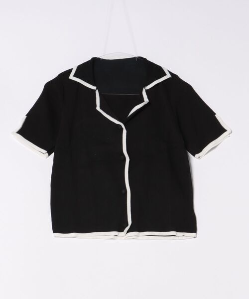 Sibra(シブラ)の「配色パイピングショートシャツ(Tシャツ/カットソー・レディース・ブラック/ベージュ/ホワイト・M)」の3枚目の写真