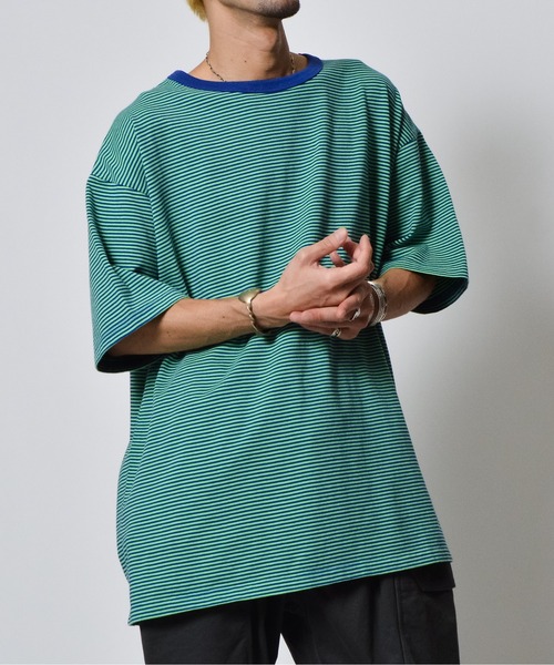 MODISH GAZE(モディシュガゼ)の「【MODISH GAZE】ボーダー天竺半袖T(Tシャツ/カットソー・メンズ・グリーン・LARGE/MEDIUM)」の7枚目の写真