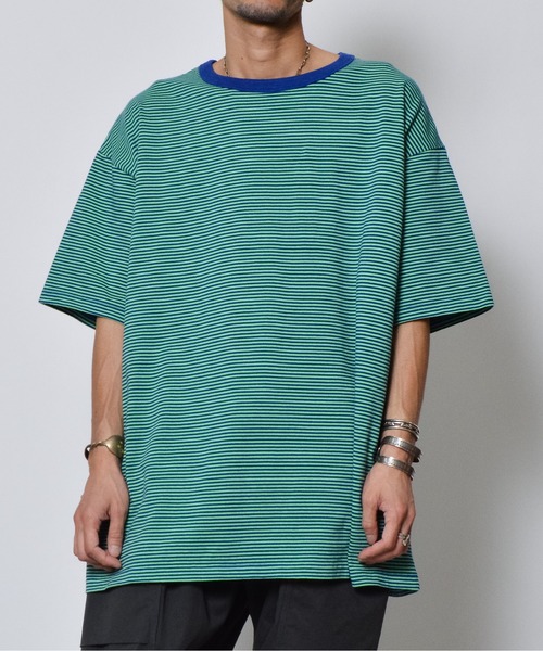MODISH GAZE(モディシュガゼ)の「【MODISH GAZE】ボーダー天竺半袖T(Tシャツ/カットソー・メンズ・グリーン・LARGE/MEDIUM)」の15枚目の写真