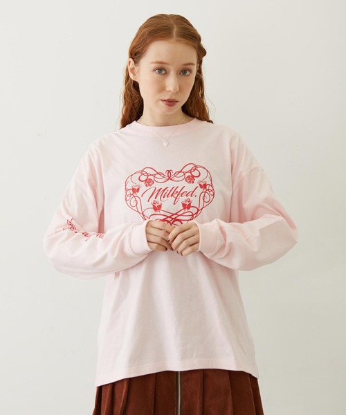 MILKFED.(ミルクフェド)の「HEART AND ROSE L/S TEE(Tシャツ/カットソー・レディース・ブラック/ライトピンク/ホワイト・M/L)」の3枚目の写真