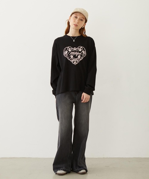 MILKFED.(ミルクフェド)の「HEART AND ROSE L/S TEE(Tシャツ/カットソー・レディース・ブラック/ライトピンク/ホワイト・M/L)」の6枚目の写真