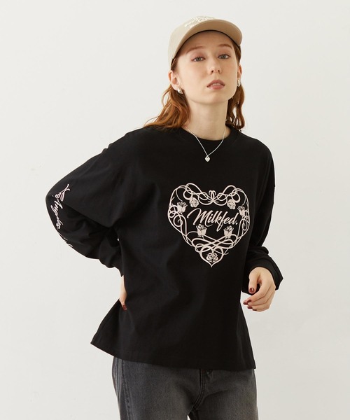 MILKFED.(ミルクフェド)の「HEART AND ROSE L/S TEE(Tシャツ/カットソー・レディース・ブラック/ライトピンク/ホワイト・M/L)」の4枚目の写真
