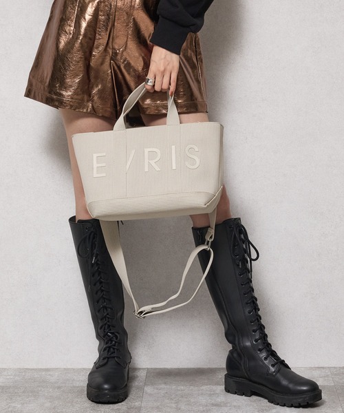 EVRIS(エヴリス)の「【EVRIS/エブリス】ロゴリブニット ミニトートバッグ/500mlペットボトル収納可(トートバッグ・レディース・ベージュ/ブラック・FREE)」の2枚目の写真