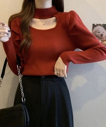 Mejoul | 【2025秋冬新作】チョーカー パフスリーブリブニット(ニット/セーター)