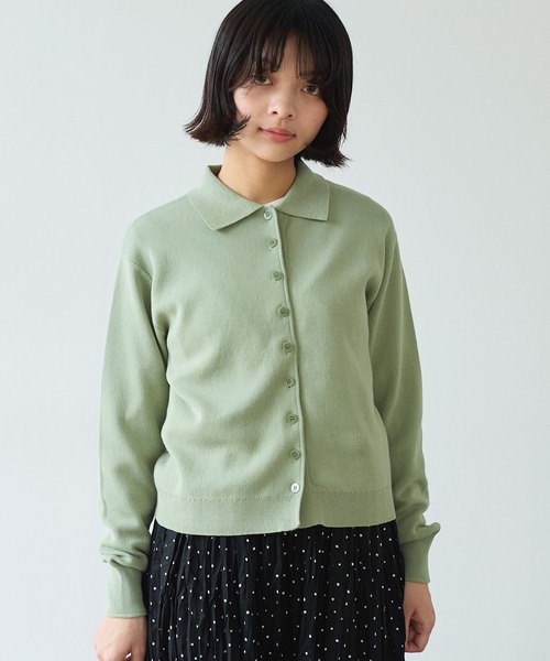 bulle de savon（ビュルデサボン）の「△14G mochi mochi cotton polo カーディガン（カーディガン/ボレロ・レディース・カーキ/ブルーグレー/ブラウン・FREE）」の3枚目の写真