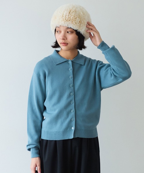 bulle de savon（ビュルデサボン）の「△14G mochi mochi cotton polo カーディガン（カーディガン/ボレロ・レディース・カーキ/ブルーグレー/ブラウン・FREE）」の2枚目の写真