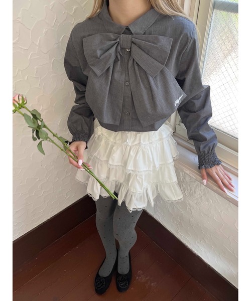 WEGO(ウィゴー)の「ビッグリボンブラウス(シャツ/ブラウス・レディース・グレー/ピンク/ホワイト・FREE)」の6枚目の写真