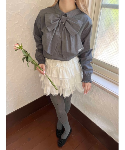 WEGO(ウィゴー)の「ビッグリボンブラウス(シャツ/ブラウス・レディース・グレー/ピンク/ホワイト・FREE)」の7枚目の写真