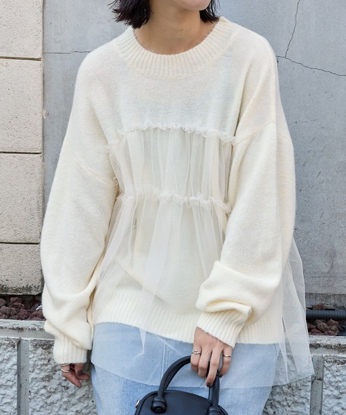 チュールフリル ドッキングプルオーバーニット MONO-MART│MONO-MART