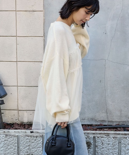 チュールフリル ドッキングプルオーバーニット MONO-MART│MONO-MART