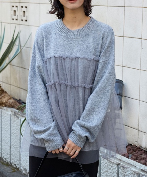 チュールフリル ドッキングプルオーバーニット MONO-MART│MONO