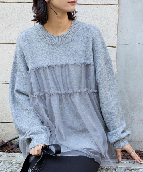 チュールフリル ドッキングプルオーバーニット MONO-MART│MONO-MART