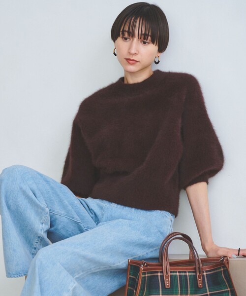 美品 ユナイテッドアローズ 24AW フォックスカシミヤ ハーフスリーブ ニット UNITED ARROWS（ユナイテッドアローズ）の「フォックスカシミヤ