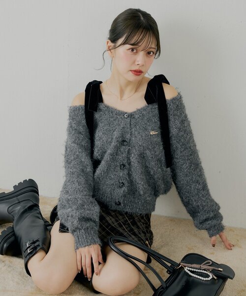maison de Dolce.ベロアカーディガン【gray】 maison de Dolce. メゾンドドルチェ ベロアカーディガン