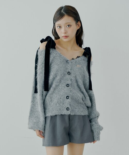 Chico（チコ）の「【ブローチ取外し可】ベロアリボンルーズニットカーディガン（カーディガン/ボレロ・レディース・ベージュ/チャコールグレー/グレー/アイボリー/ブラウン/ホワイト系その他/ピンク・FREE）」の20枚目の写真