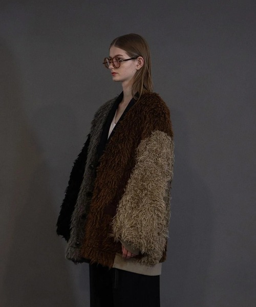 my beautiful landlet(マイビューティフルランドレット)の「【my beautiful landlet】 SHAGGY BIG CARDIGAN(カーディガン/ボレロ・メンズ・マルチ/ブラック/オレンジ系/ベージュ/グレー・0/1)」の9枚目の写真