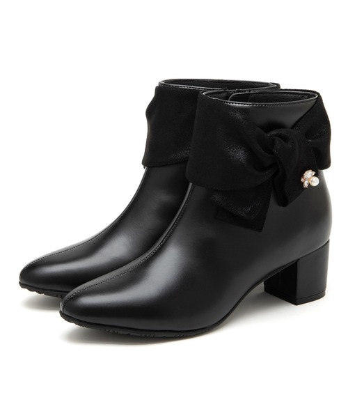 JELLY BEANS(ジェリービーンズ)の「ビジューアクセントターバンリボンショートブーツ(204-57119)JELLY BEANS(ジェリービーンズ)(ブーツ・レディース・ブラック系/ブラック/グレイッシュベージュ・S/M/L)」の4枚目の写真