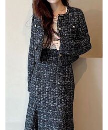 MERCURYDUO | オリジナルツイードノーカラージャケット(ノーカラージャケット)