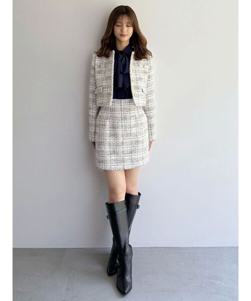 MERCURYDUO（マーキュリーデュオ）の「オリジナルツイードノーカラージャケット（ノーカラージャケット・レディース・オフホワイト/ブラック・SMALL/MEDIUM）」の5枚目の写真