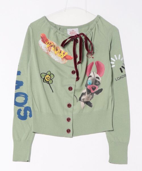 Vivienne Westwood（ヴィヴィアンウエストウッド）の「THE BIG ONE PRINT ﾄﾞﾚｰﾌﾟｶｰﾃﾞｨｶﾞﾝ（カーディガン/ボレロ・レディース・ブラック/グリーン・FREE）」の2枚目の写真