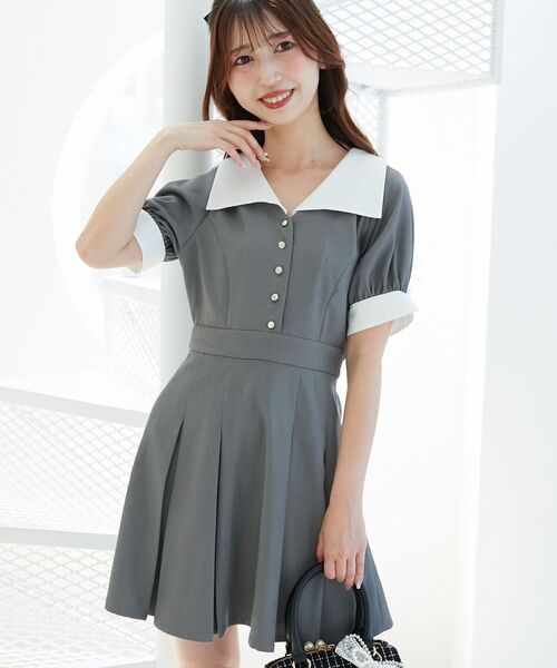 MAJESTIC LEGON(マジェスティックレゴン)の「衿配色ミニワンピース(ワンピース・レディース・ブラック/グレー・MEDIUM)」の14枚目の写真