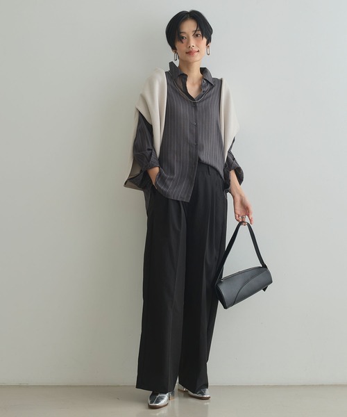 CROSS FUNCTION（クロスファンクション）の「《シワになりにくい》シアービエラルーズシャツ【CROSS FUNCTION/クロスファンクション】（シャツ/ブラウス・レディース・ブラック/グレー・LL/M/L）」の6枚目の写真