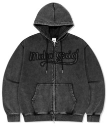 『mahagrid/マハグリッド』WASHED CUT OFF APPLIQUE HD ZIP UP/ウォッシュドカットオフ アップリケ ジップアップパーカー