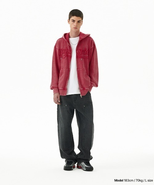 MAHAGRID(マハグリッド)の「『mahagrid/マハグリッド』WASHED CUT OFF APPLIQUE HD ZIP UP/ウォッシュドカットオフ アップリケ ジップアップパーカー(パーカー・レディース・ネイビー/ブラック/レッド・SMALL/MEDIUM/LARGE)」の22枚目の写真
