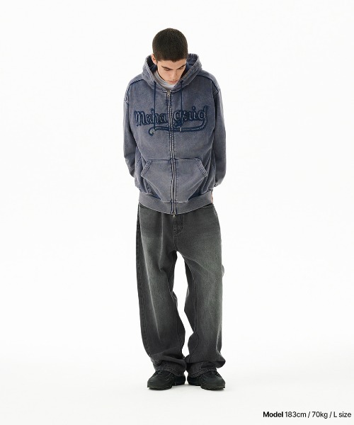 MAHAGRID(マハグリッド)の「『mahagrid/マハグリッド』WASHED CUT OFF APPLIQUE HD ZIP UP/ウォッシュドカットオフ アップリケ ジップアップパーカー(パーカー・レディース・ネイビー/ブラック/レッド・SMALL/MEDIUM/LARGE)」の13枚目の写真