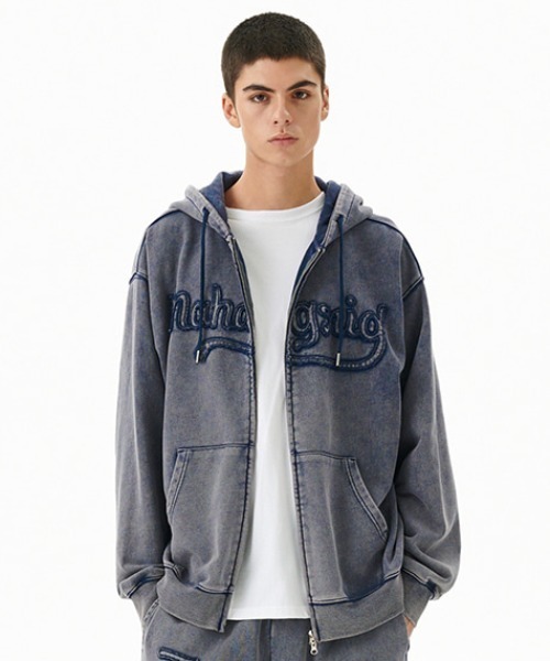 MAHAGRID(マハグリッド)の「『mahagrid/マハグリッド』WASHED CUT OFF APPLIQUE HD ZIP UP/ウォッシュドカットオフ アップリケ ジップアップパーカー(パーカー・レディース・ネイビー/ブラック/レッド・SMALL/MEDIUM/LARGE)」の12枚目の写真