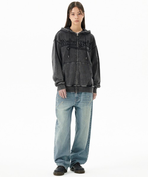MAHAGRID(マハグリッド)の「『mahagrid/マハグリッド』WASHED CUT OFF APPLIQUE HD ZIP UP/ウォッシュドカットオフ アップリケ ジップアップパーカー(パーカー・レディース・ネイビー/ブラック/レッド・SMALL/MEDIUM/LARGE)」の7枚目の写真